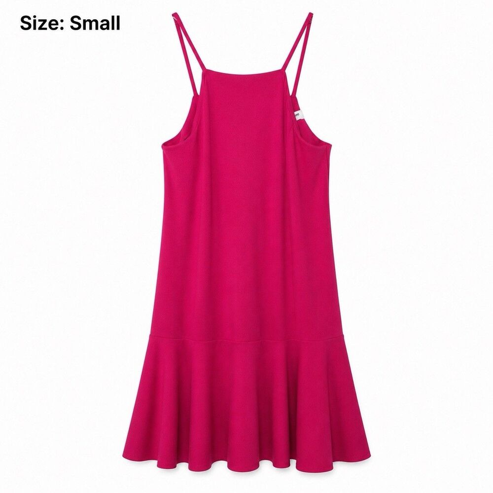 Amanda Uprichard Hot Pink Magenta Drop Waist Ruffle Hem Mini Dress Small NWOT